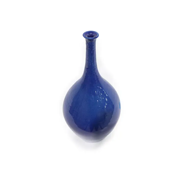 BLUE CERAMIC BOTTLE NECK VASE