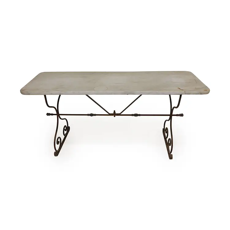 19TH CENTURY WROUGHT IRON CONSOLE TABLE WITH MARBLE TOP